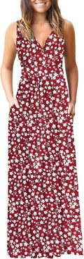 Women's Sleeveless Deep V Neck Maxi Dress - Soft Stretchy Comfort