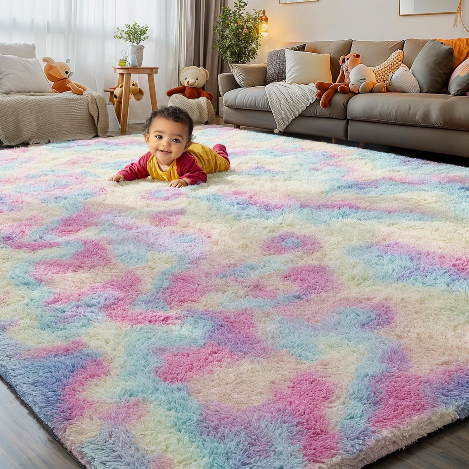 Rainbow 8x10 Area Rugs for Bedroom Living Room Soft Plush