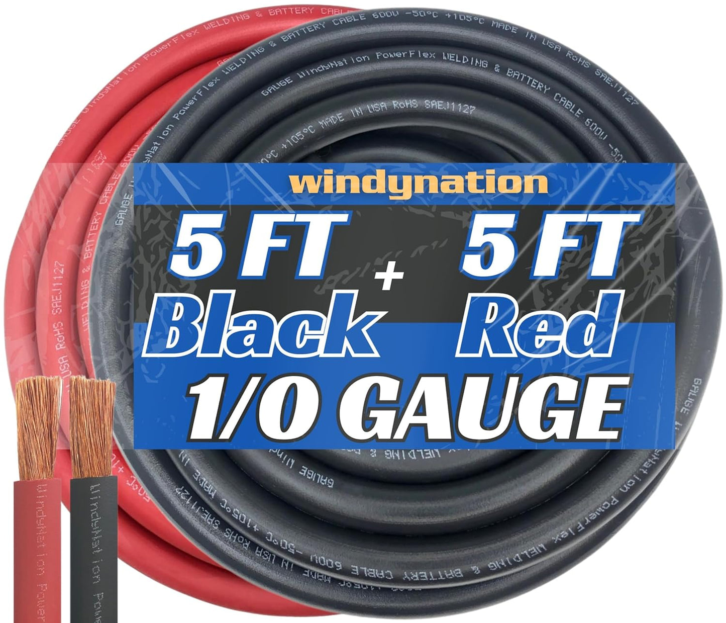 WNI 1/0 Gauge Ultra Flexible Welding Battery Cable - 5 Feet