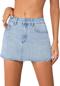 Mini Denim Skirt Mid Waist Mini Dress Jean Skirts - Flattering Stretch