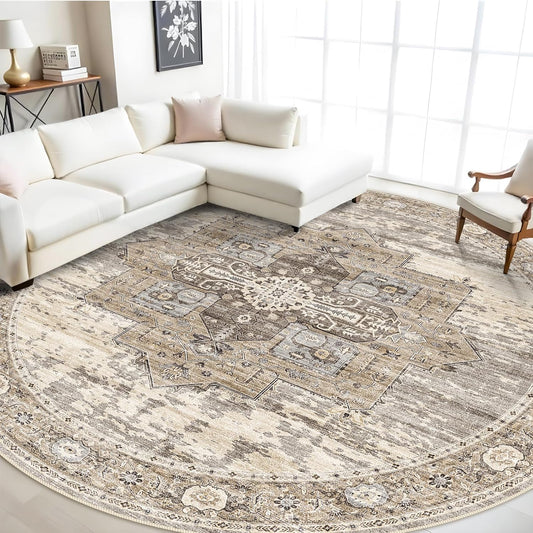 9ft Round Area Rug - Large Boho Rugs for Living Room Decor