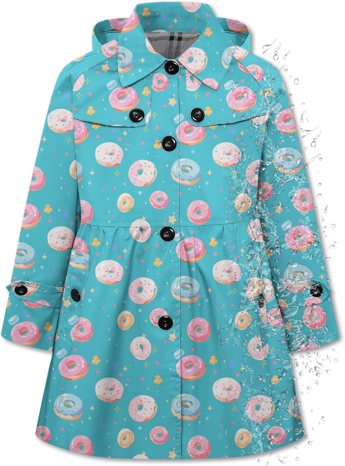 Girl's Hooded Rain Jackets Lightweight Waterproof Trench Coat