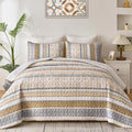 Boho Quilt Set Queen Size Brown Bohemian 3-Piece - All-Season Comfort