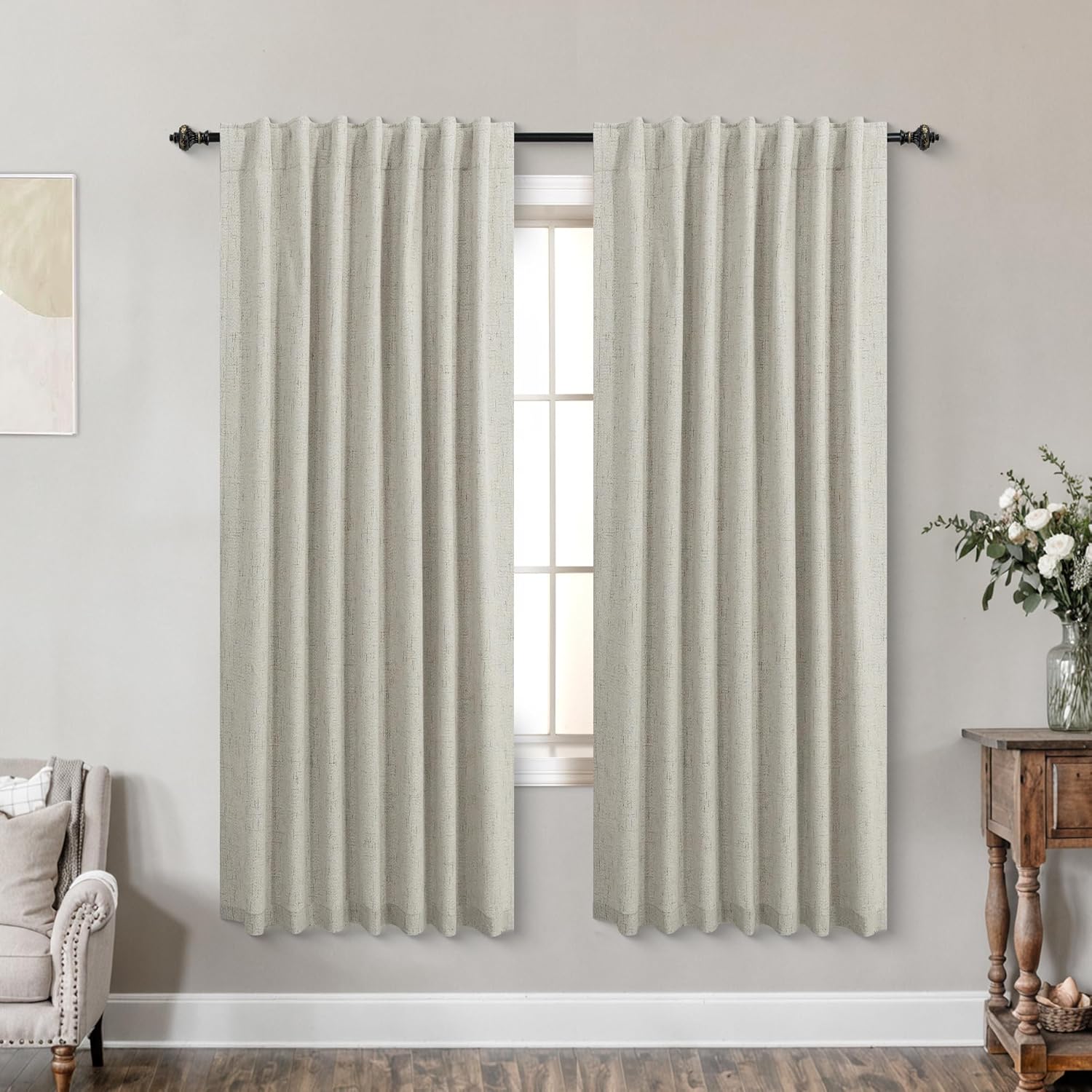 KOUFALL Neutral Greige Blackout Curtains for Bedroom 63 Inch