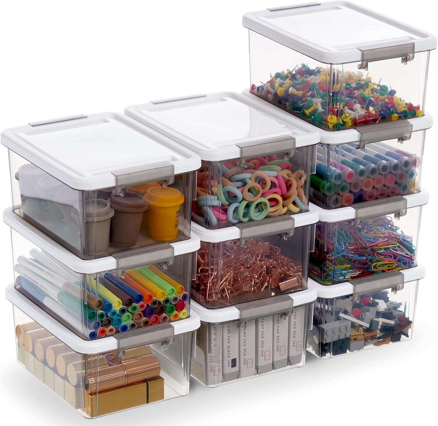 Citylife Small Storage Bins - 10 Pack Stackable Plastic Containers