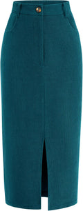 Corduroy Skirt Women High Waisted Pencil Midi Skirt - Office & Casual