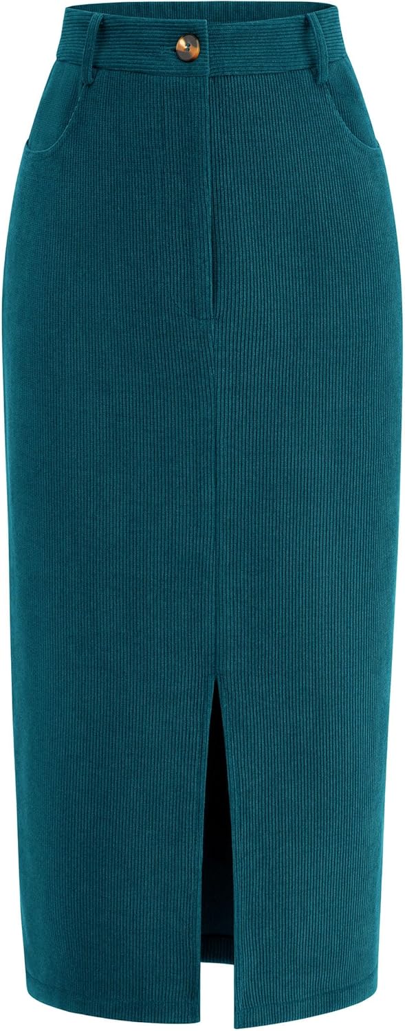 PRETTYGARDEN High Waisted Corduroy Midi Skirt for Women