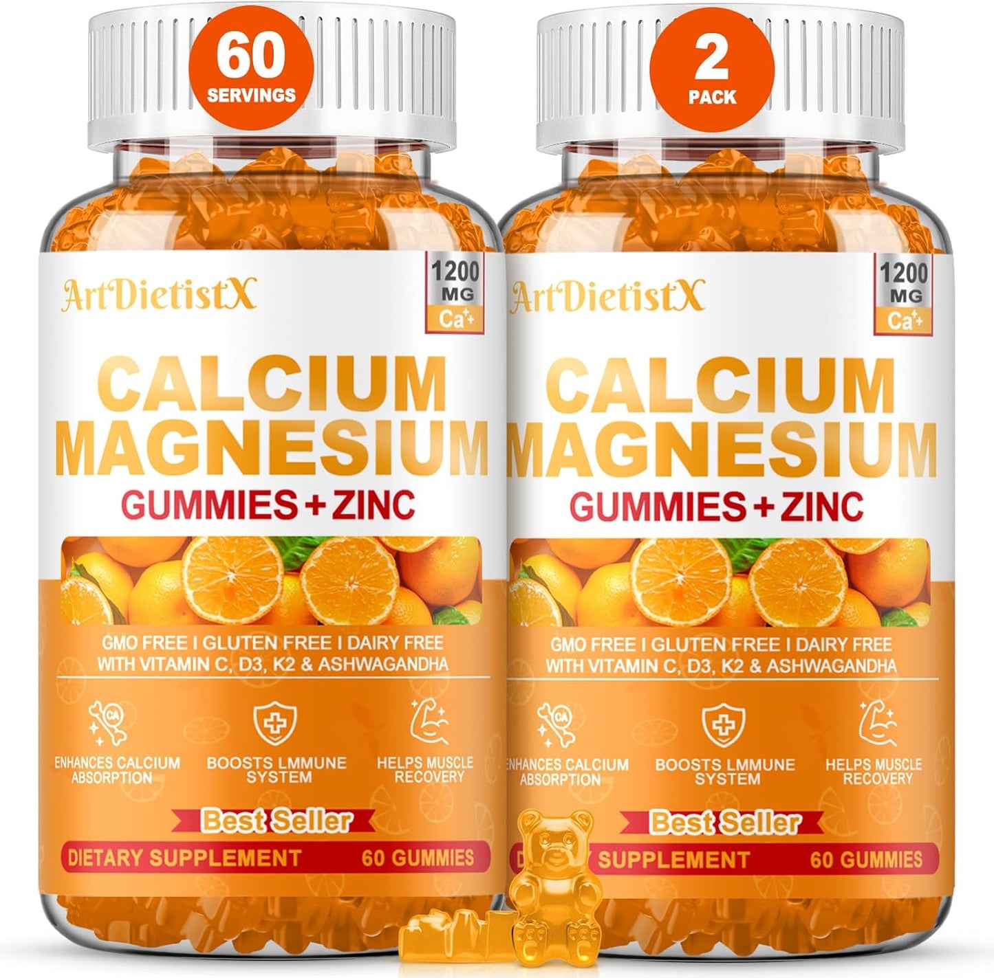 1200mg Calcium Gummies with Vitamin D3 for Strong Bones