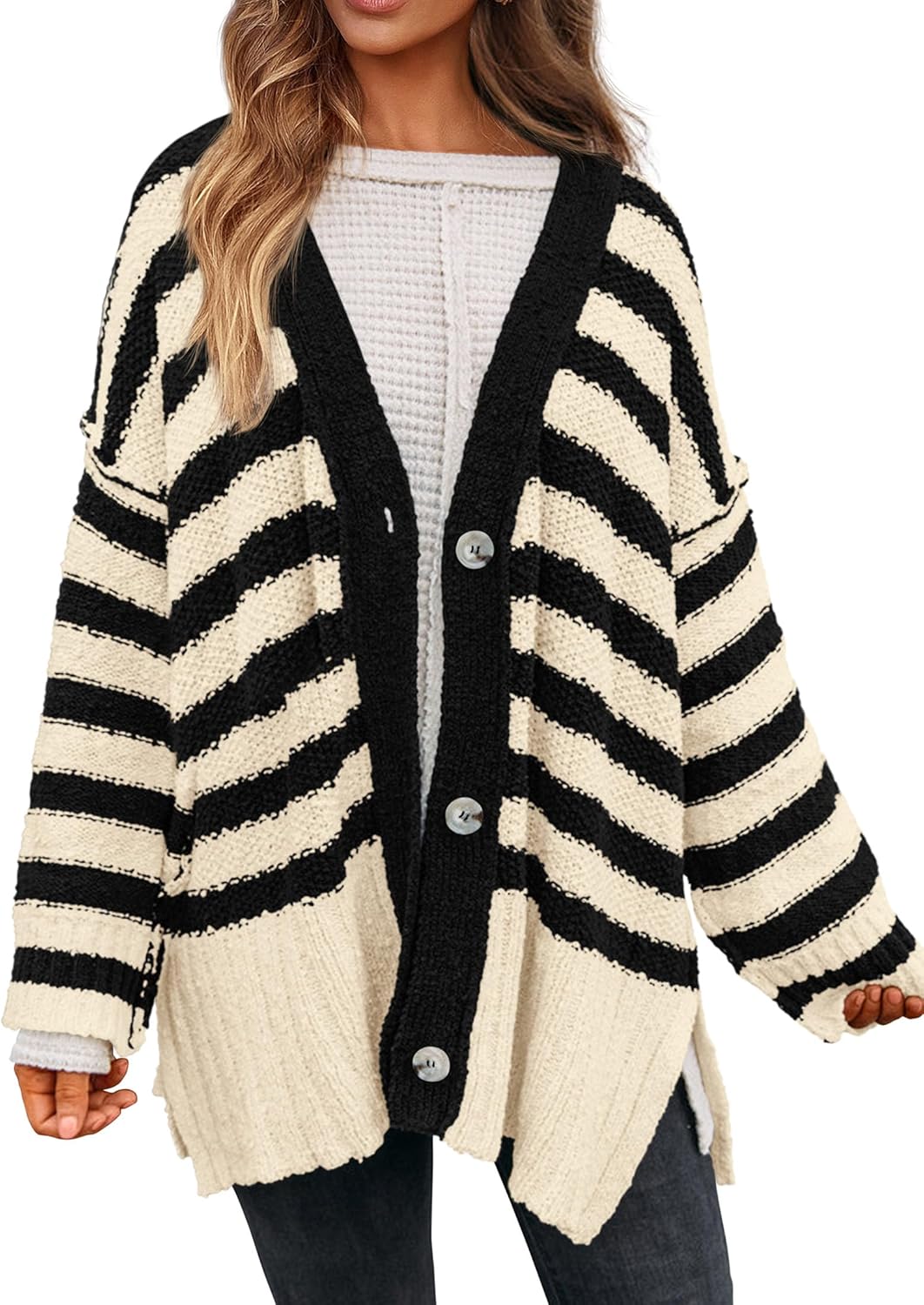 PRETTYGARDEN Women's Winter Striped Cardigan for Cozy Style