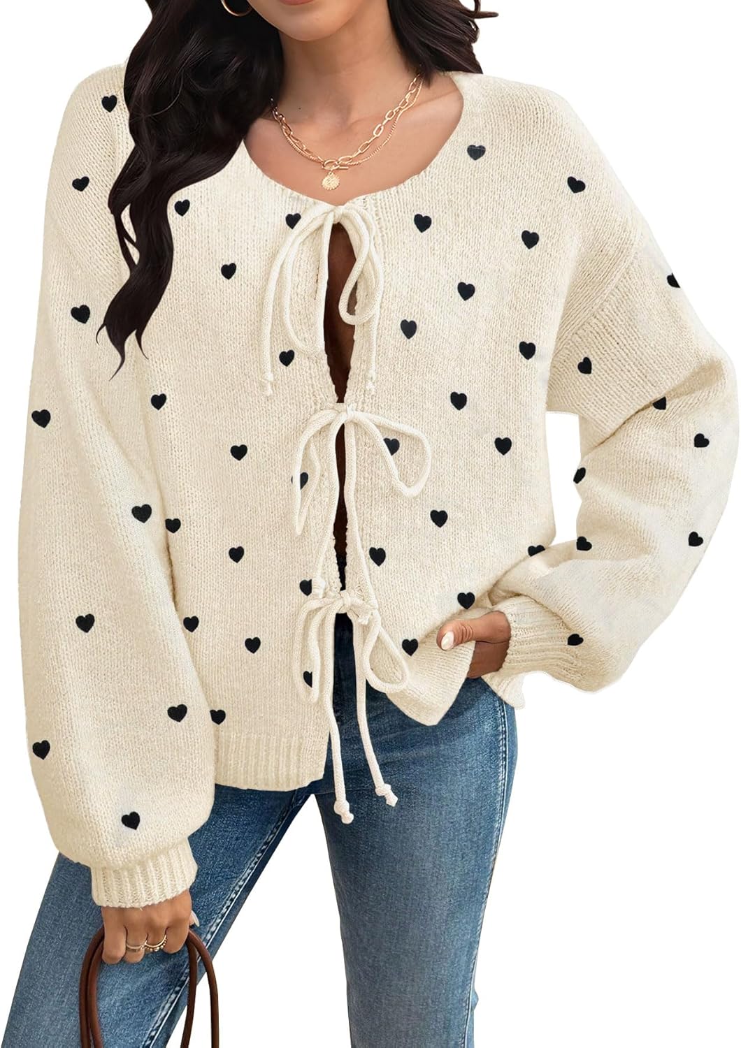 Women's Cardigan Sweaters with Bow Tie Design for Fall Fashion