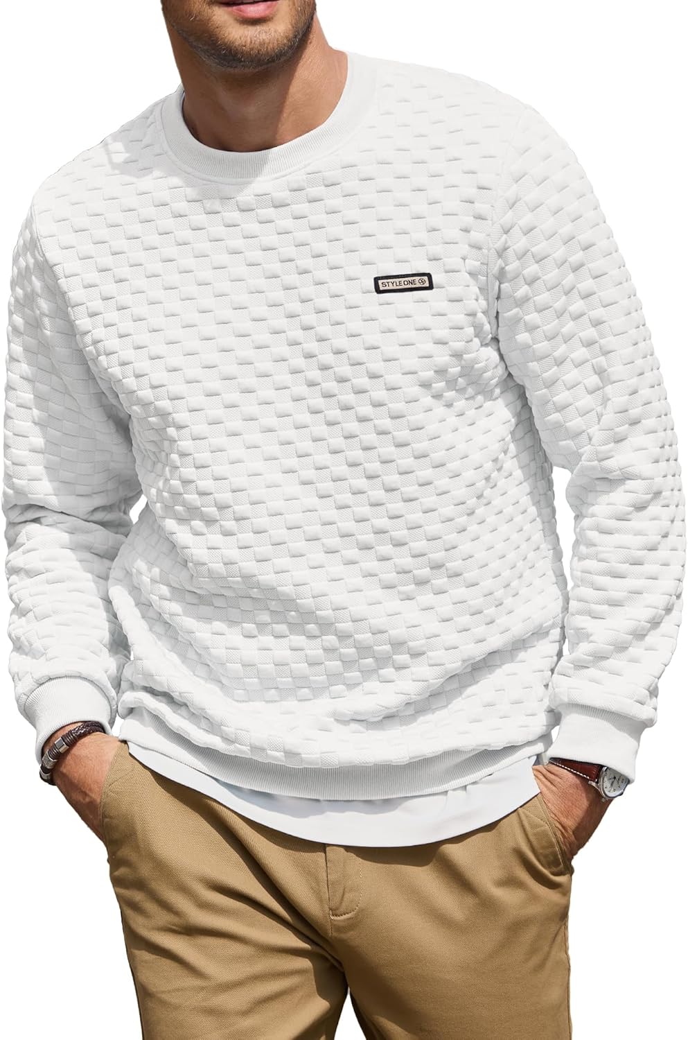 Men's Waffle Texture Sweatshirt for Outdoor Leisure