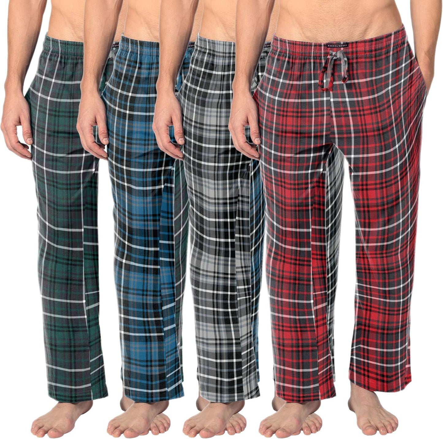 Andrew Scott Men's Cotton Flannel Pajama Sleep Pants 4 Pack