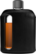 Ragproper Modern Glass Hip Flask - Double Shot 240ml - Leather Black
