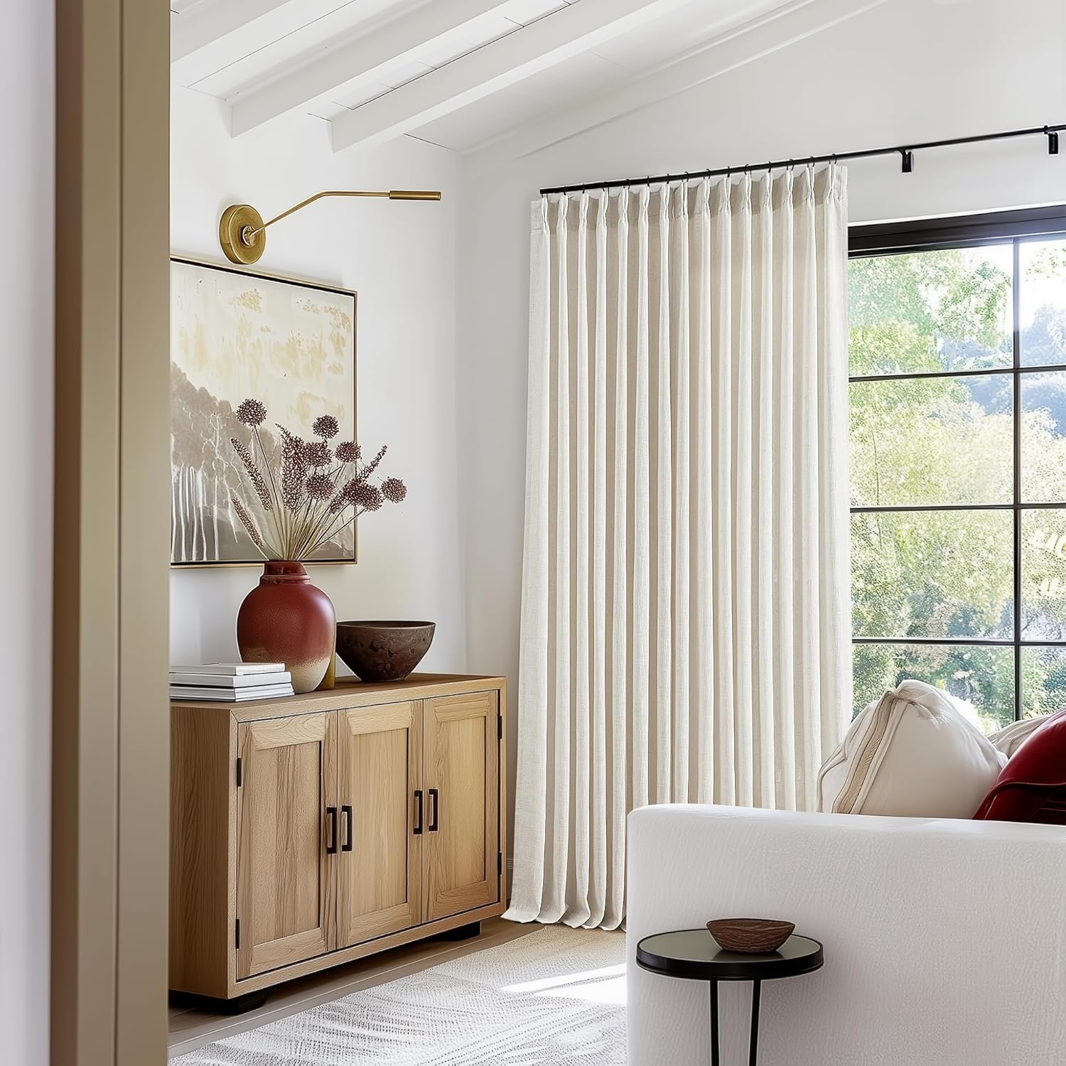 Extra Wide Pinch Pleat Linen Curtains for Living Room 100x102