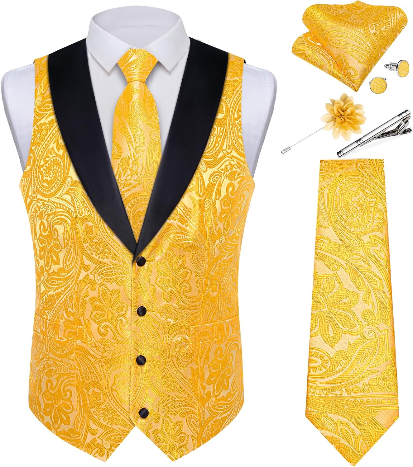 DiBanGu Mens Paisley Suit Vest Set for Weddings and Parties