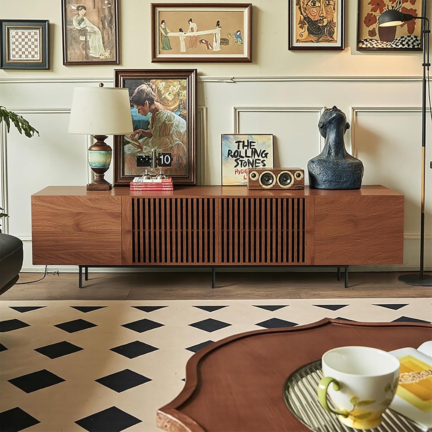 Spacious Storage Mid Century TV Stand - Walnut - 70-90