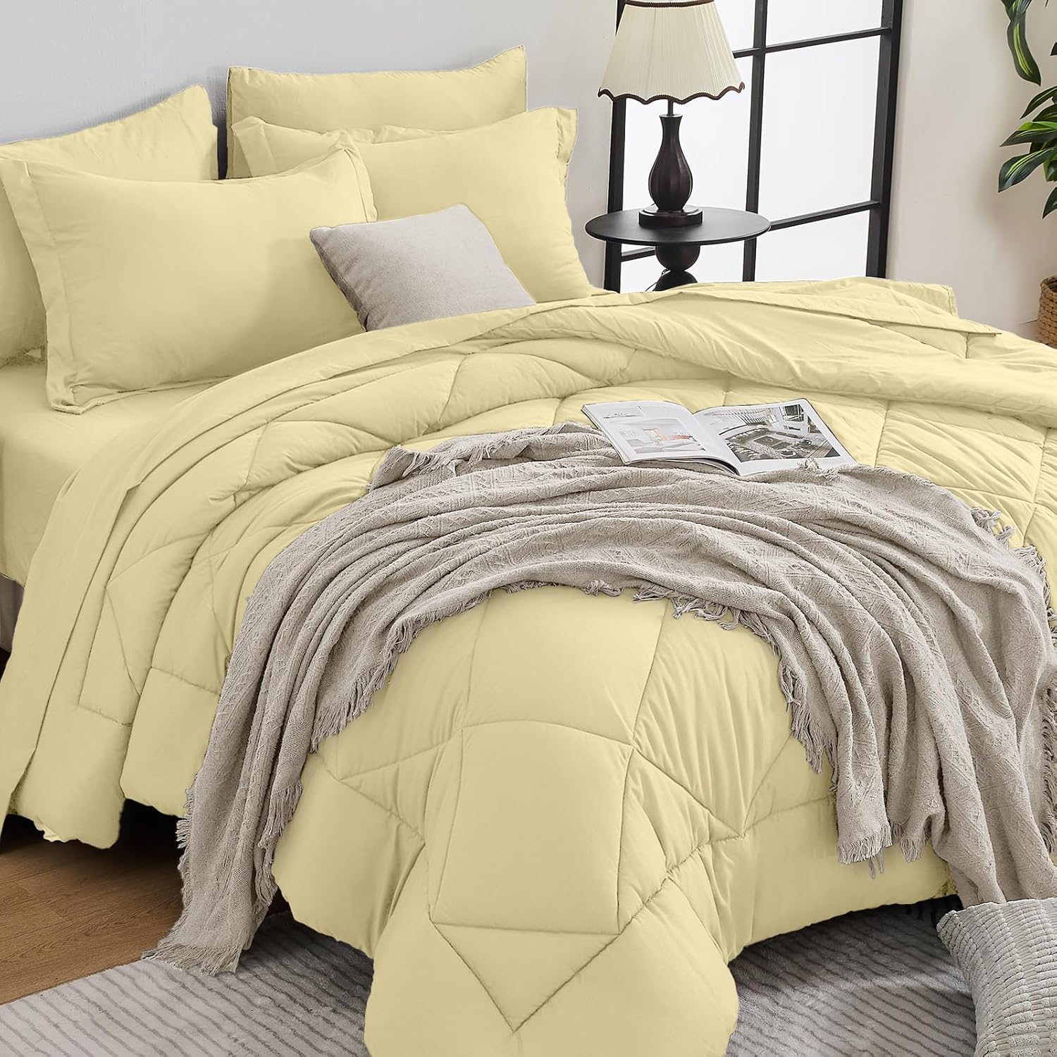 HEVUMYI Cream Yellow Queen Comforter Set - Soft Bedding Set