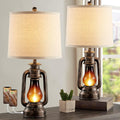 Farmhouse Rustic Table Lamps with USB Ports for Bedroom