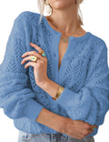 Womens Lightweight Crochet Cardigan Long Sleeve - Openwork Mohair Knit