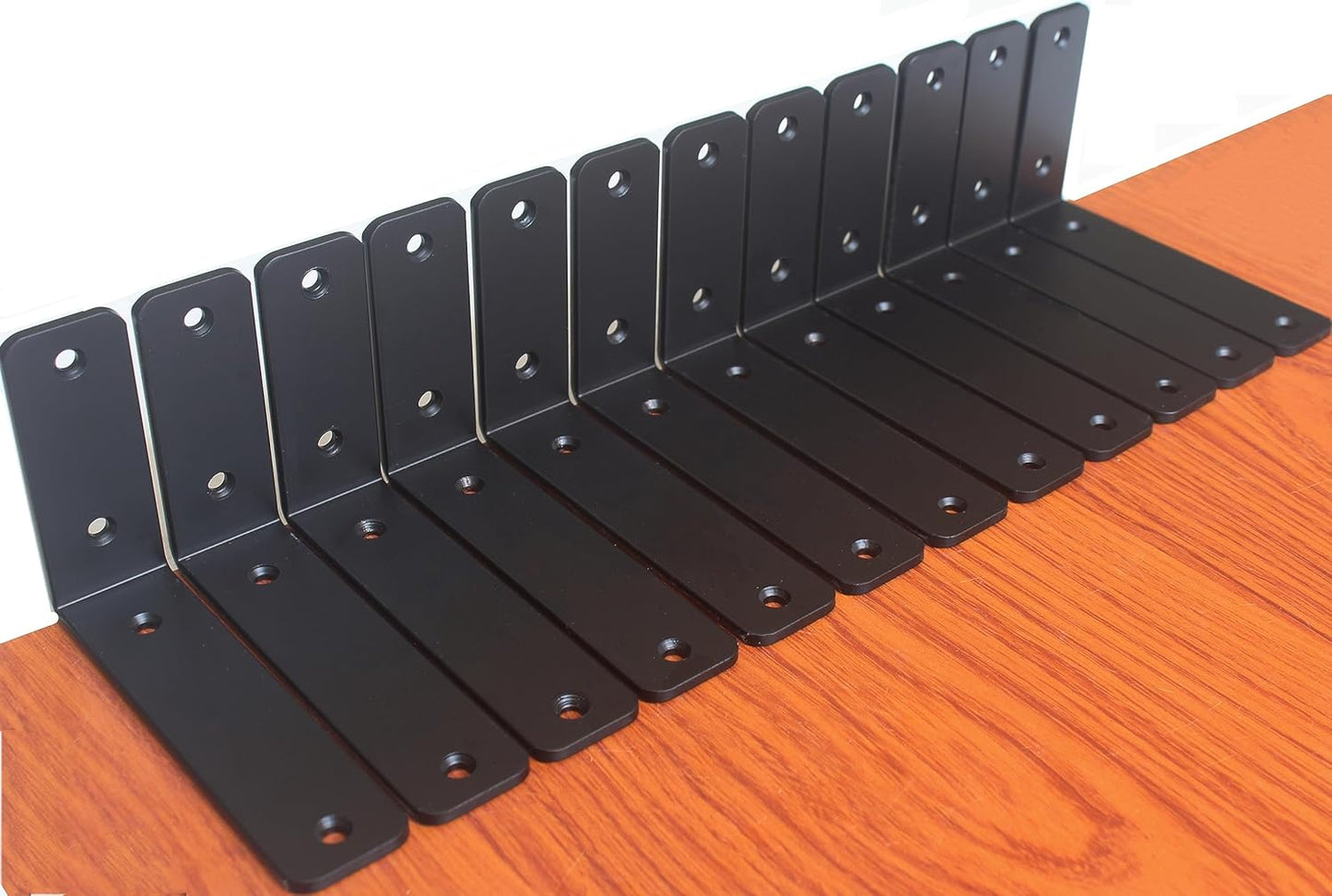 Heavy Duty Black L Shelf Brackets - 16 Pack for Home and Office
