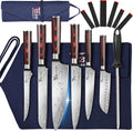 14pcs Chef Knife Set with Roll Bag - Portable Pakkawood Knife Set