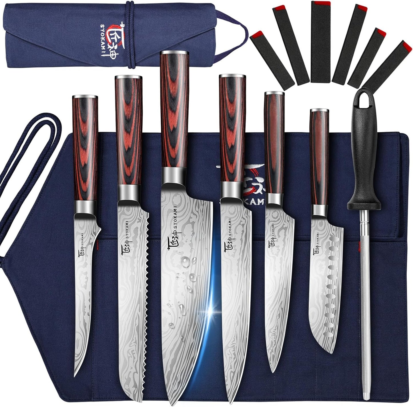 14pcs Chef Knife Set with Roll Bag for Travel and BBQ Use