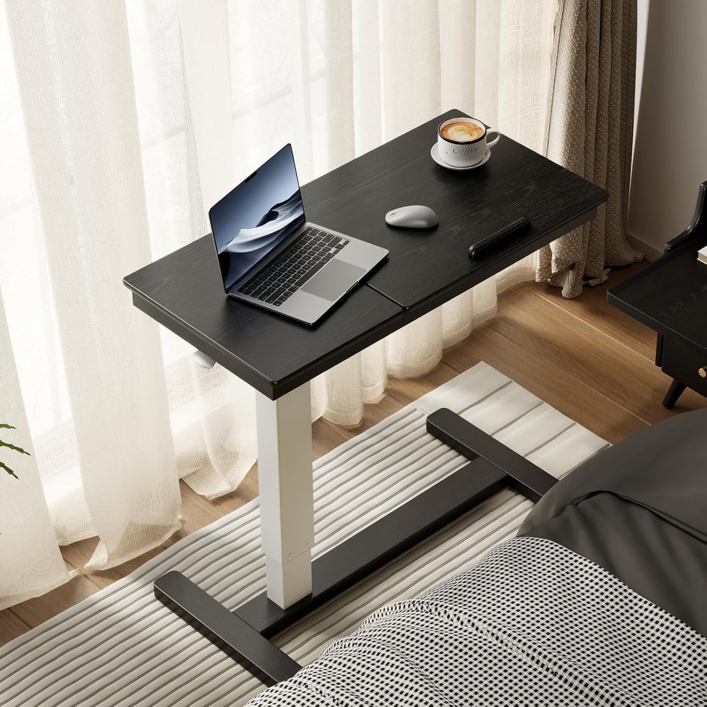 Solid Wood Overbed Bedside Table with Wheels for Home Use