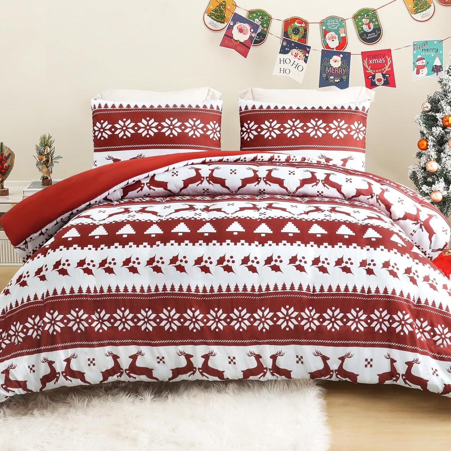 Exclusivo Mezcla Christmas Queen Comforter Set for Winter Warmth