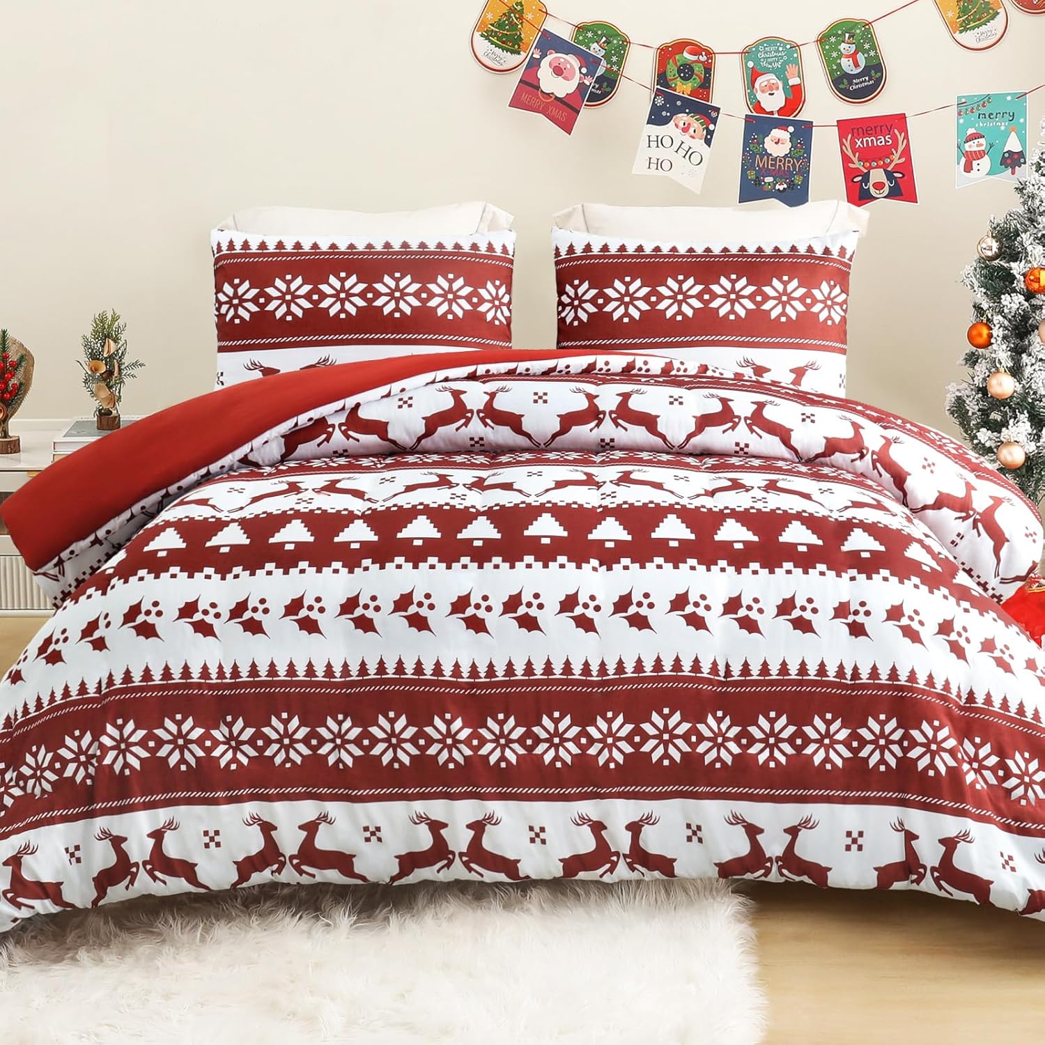 Exclusivo Mezcla Christmas Queen Comforter Set for Winter Warmth