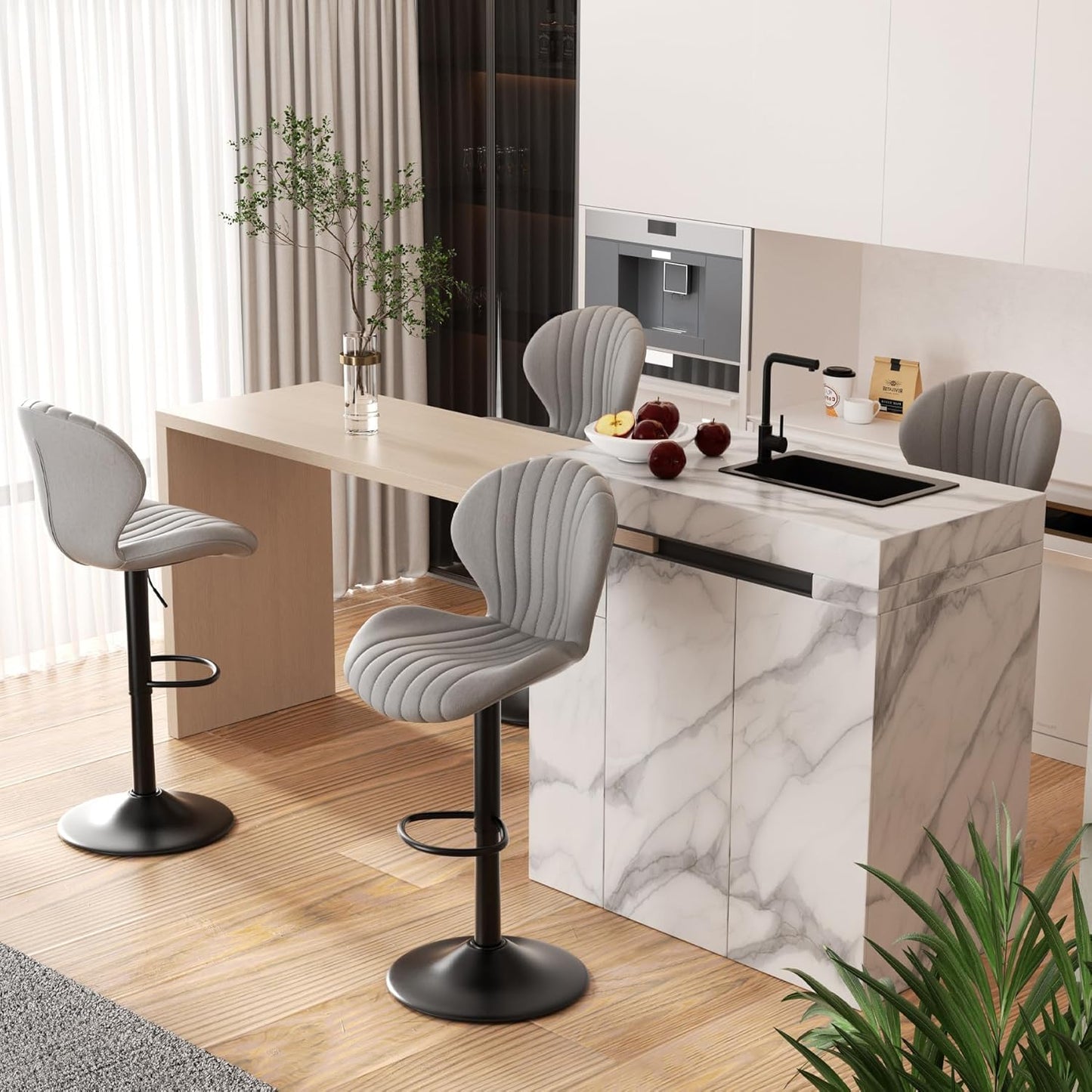 Modern Swivel Bar Stools Set of 4 with High Backrest Comfort