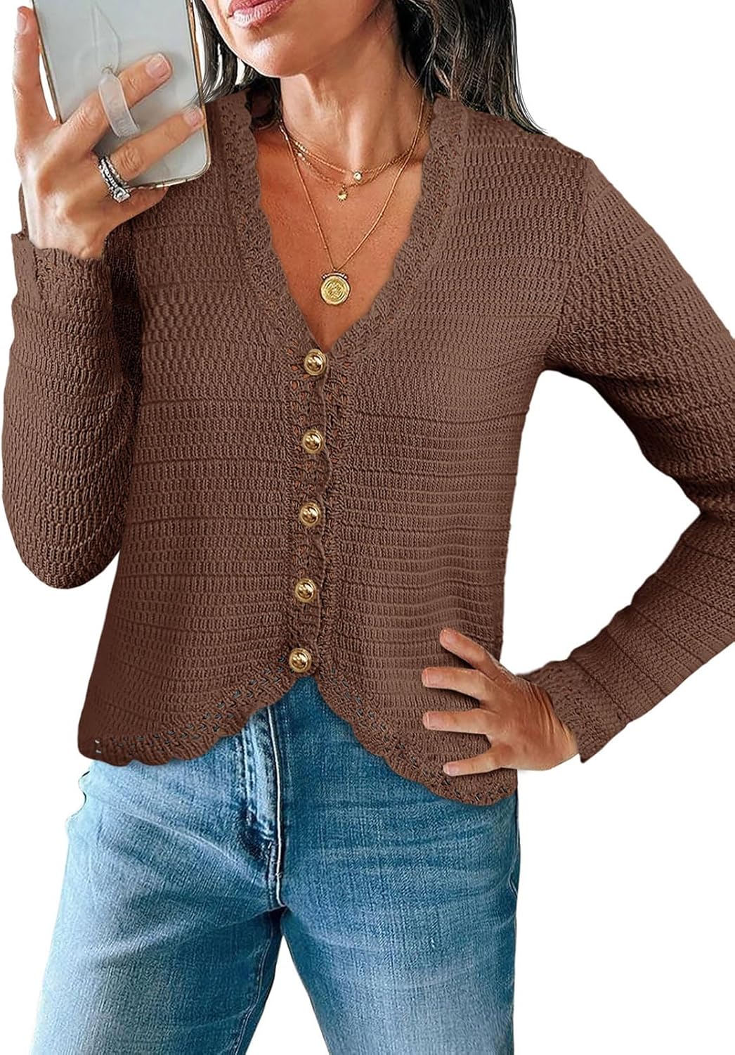 Saodimallsu Womens V Neck Cardigan Sweater for Trendy Style