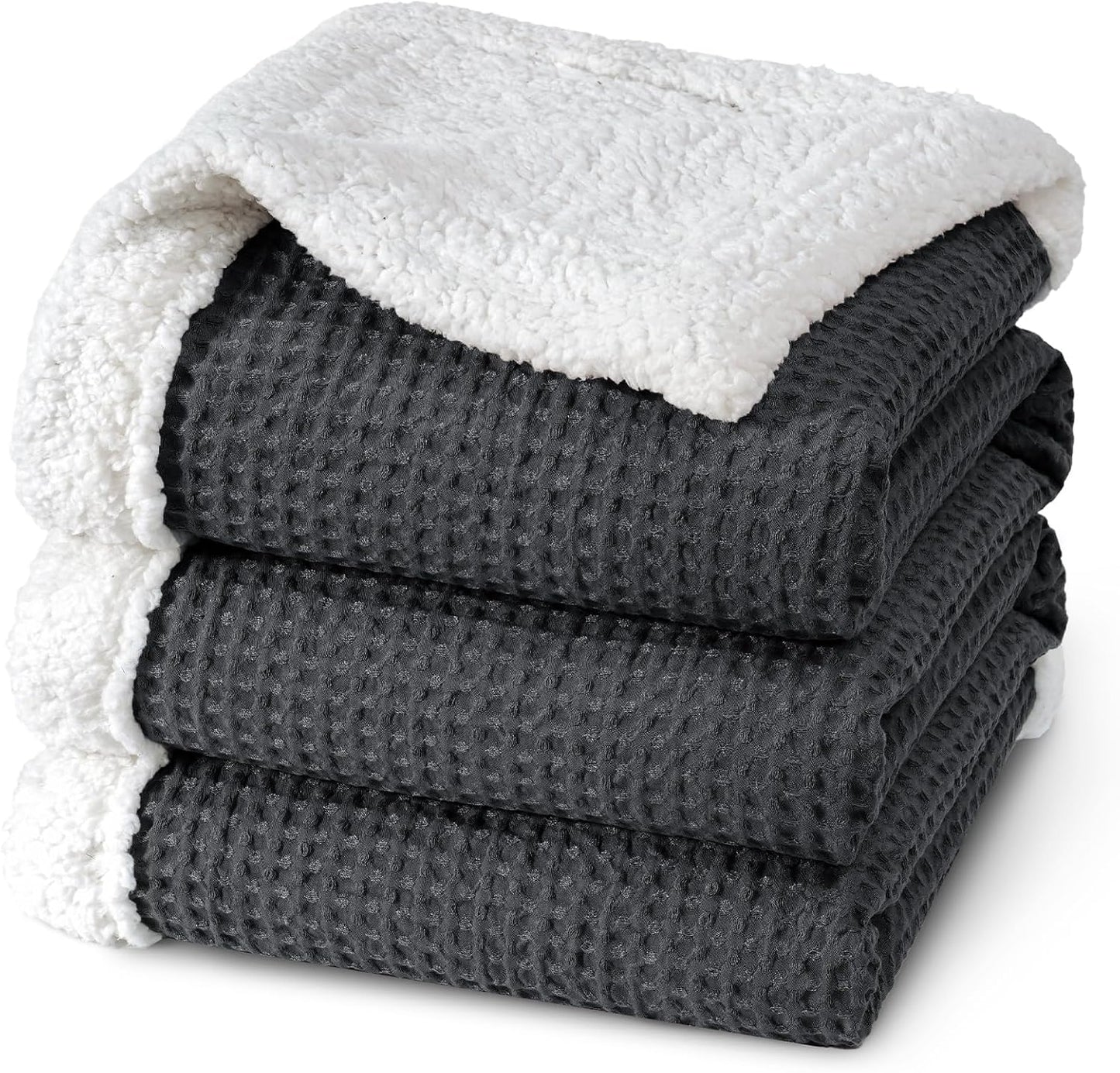 PHF Waffle Sherpa Blanket Queen Size, Cozy Soft & Reversible