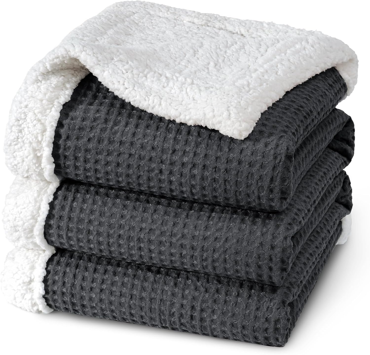 PHF Waffle Sherpa Blanket Queen Size, Cozy Soft & Reversible