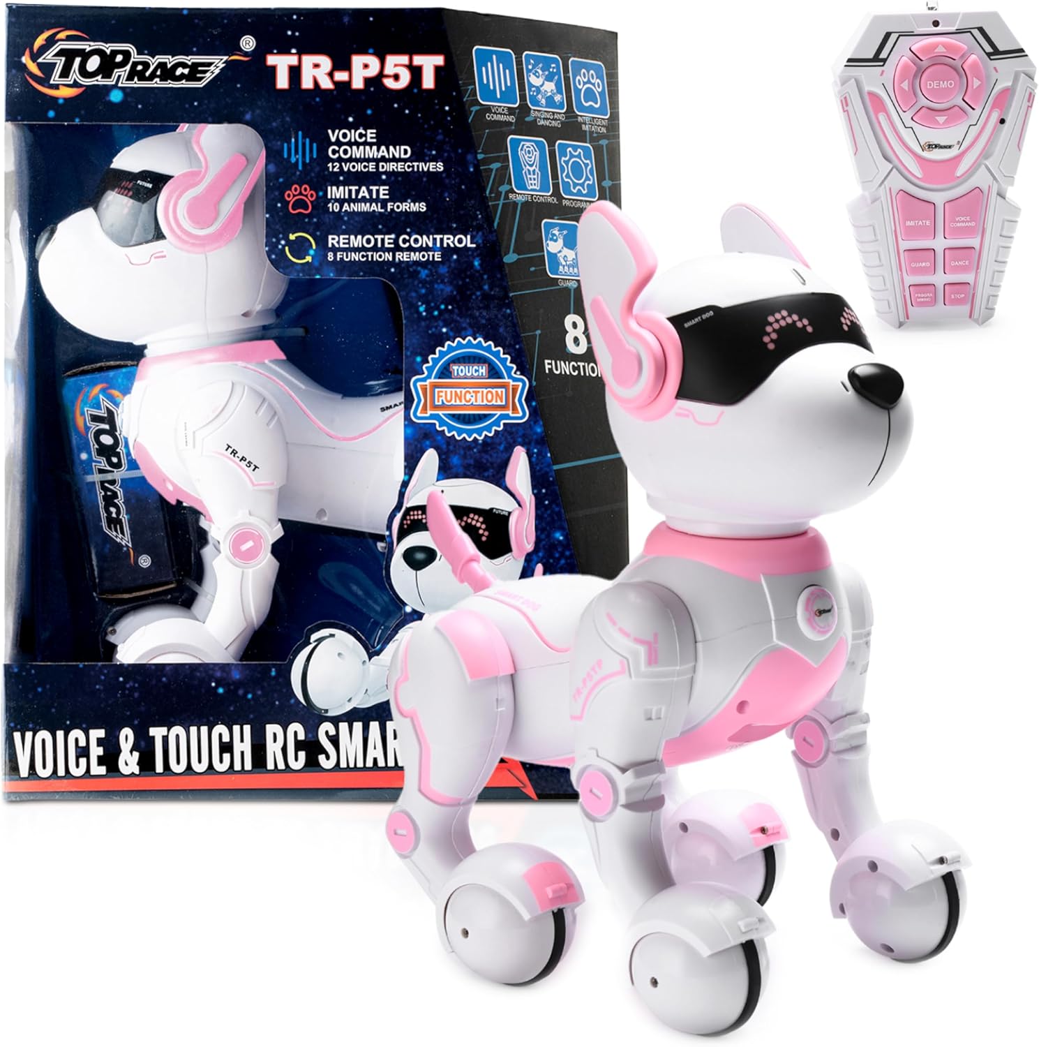 Top Race Pink Robot Dog - Interactive Remote Control Toy for Kids