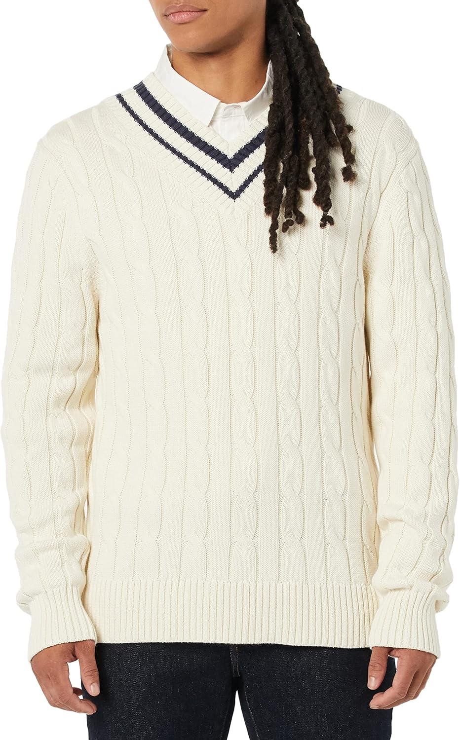 Men's Cable Knit V-Neck Sweater for Comfort and Versatility