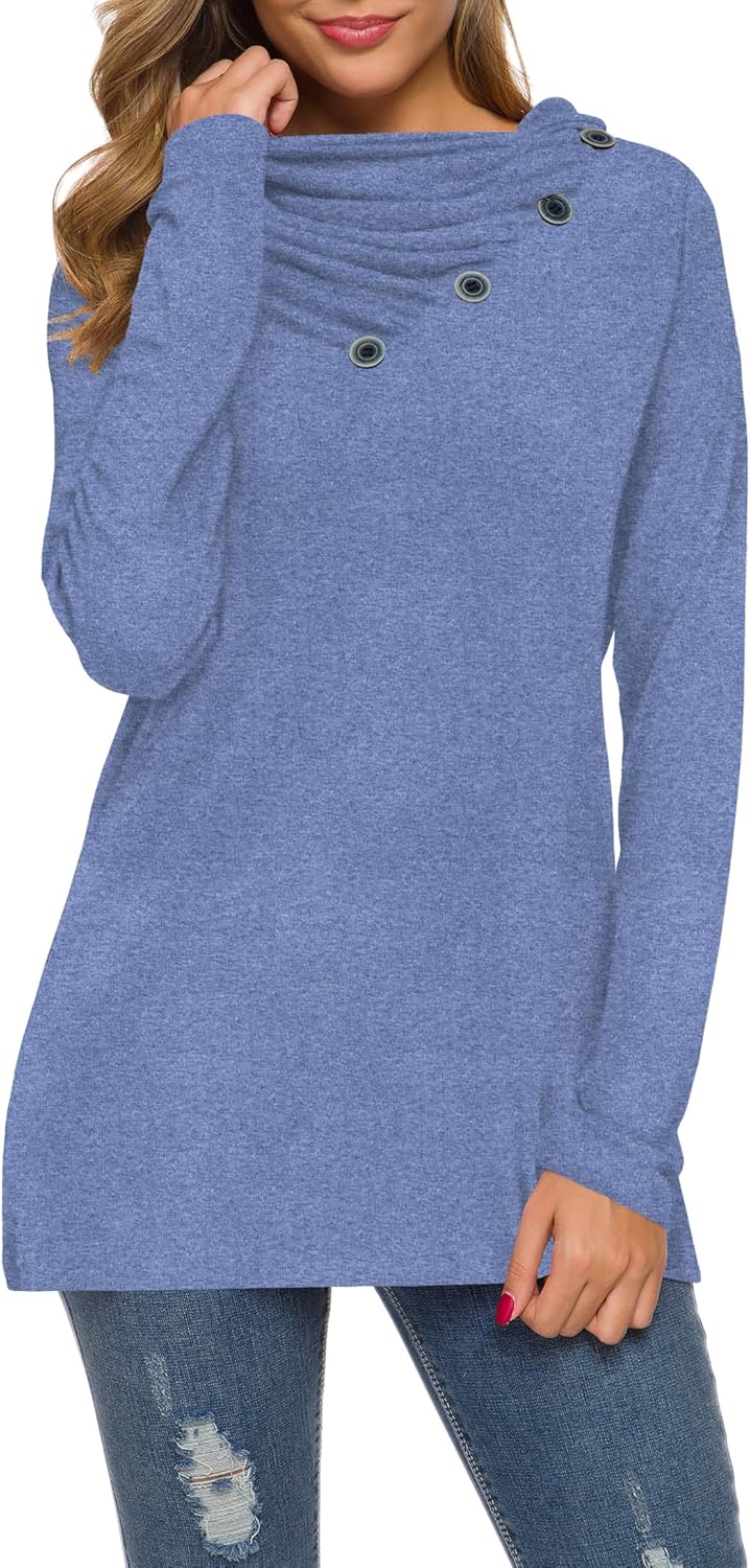 WEACZZY Womens Long Sleeve Cowl Neck Tunic Tops for Fall Fashion