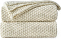 Cream Knitted Cotton Throw Blanket 60 x 80 in - Cozy, Heavy Knit