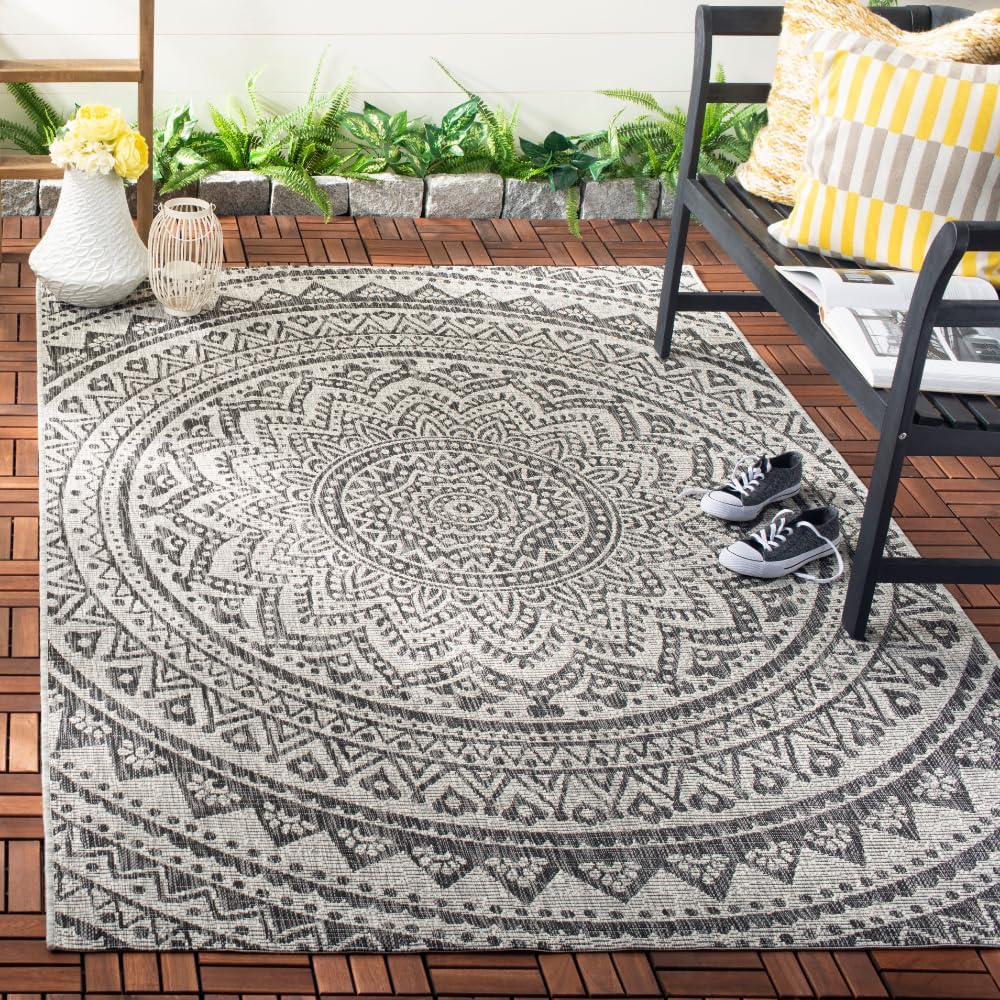 SAFAVIEH Courtyard Collection Light Grey/Black Area Rug
