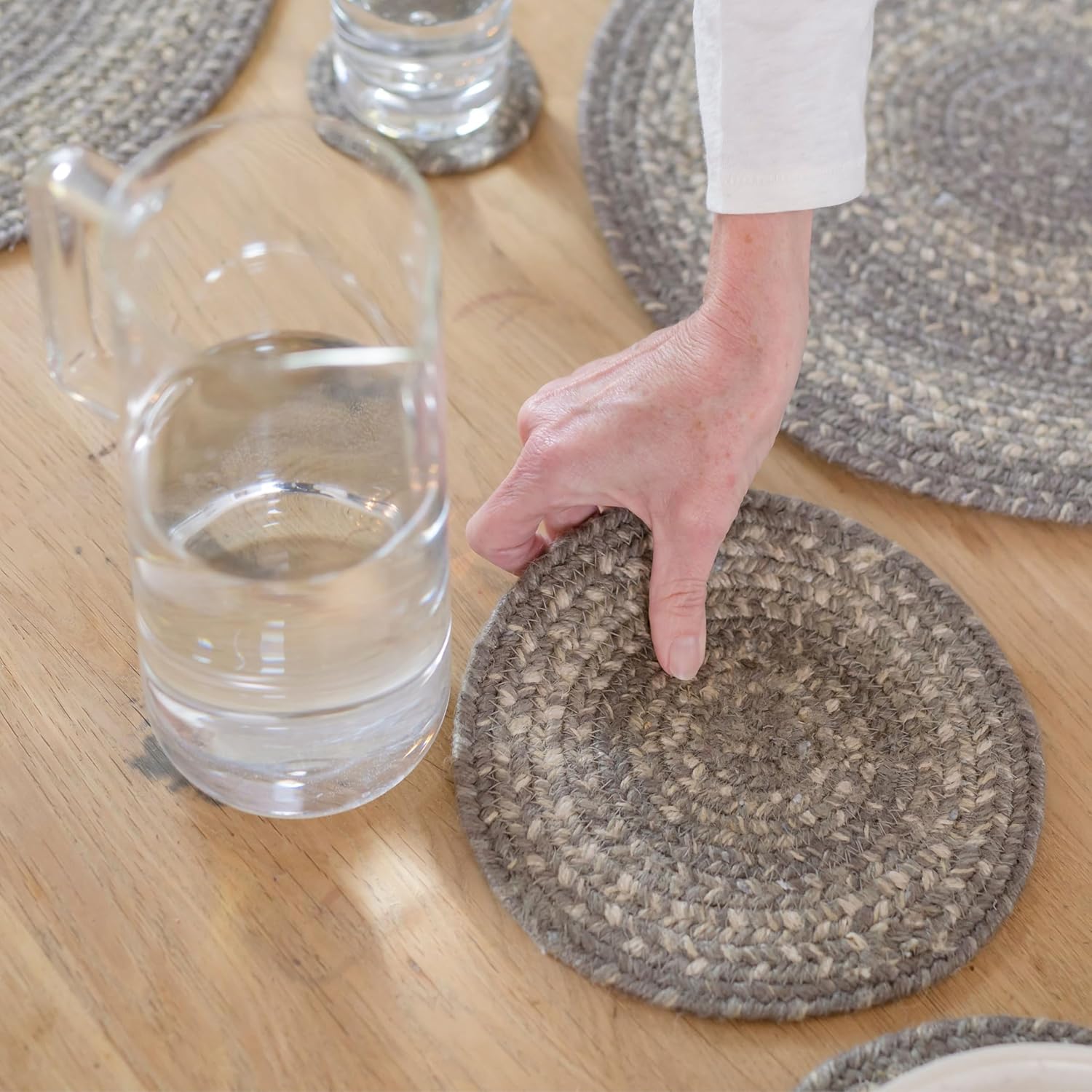 Grey Cloud Jute Braided Kitchen Trivets for Hot Dishes Set