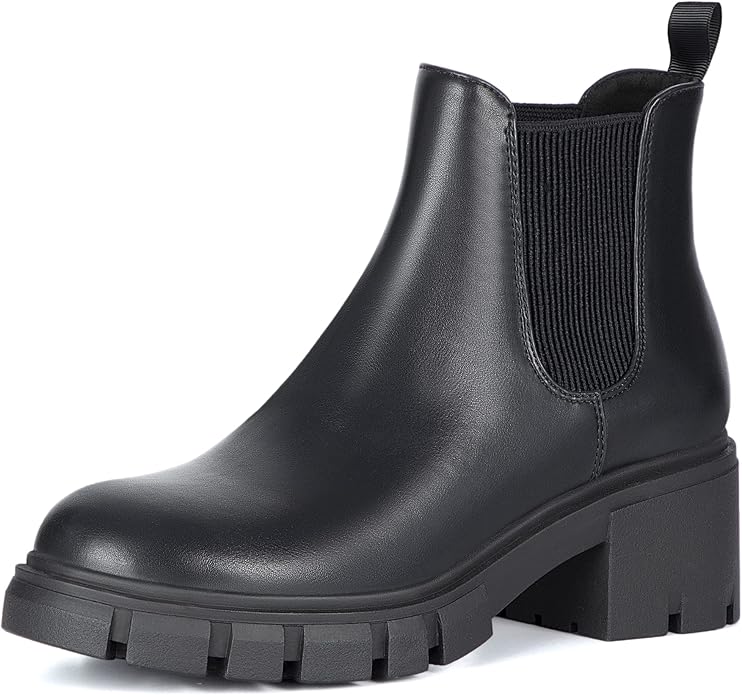 Athlefit Women's Chelsea Boots with Chunky Heel and Lug Sole