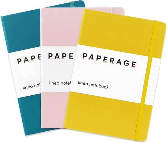 PAPERAGE 3-Pack Lined Journals - 160 Pages, Thick 100 GSM Paper