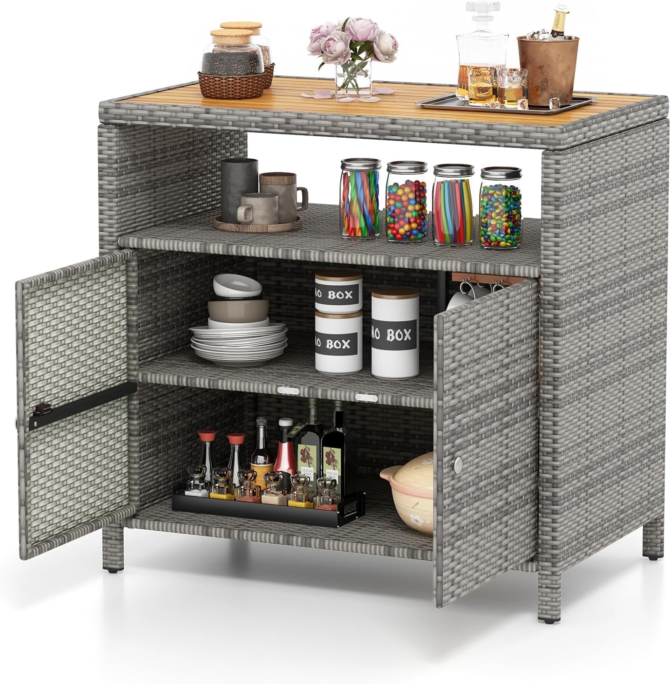 Tangkula Outdoor Rattan Cabinet, Stylish Storage Solution