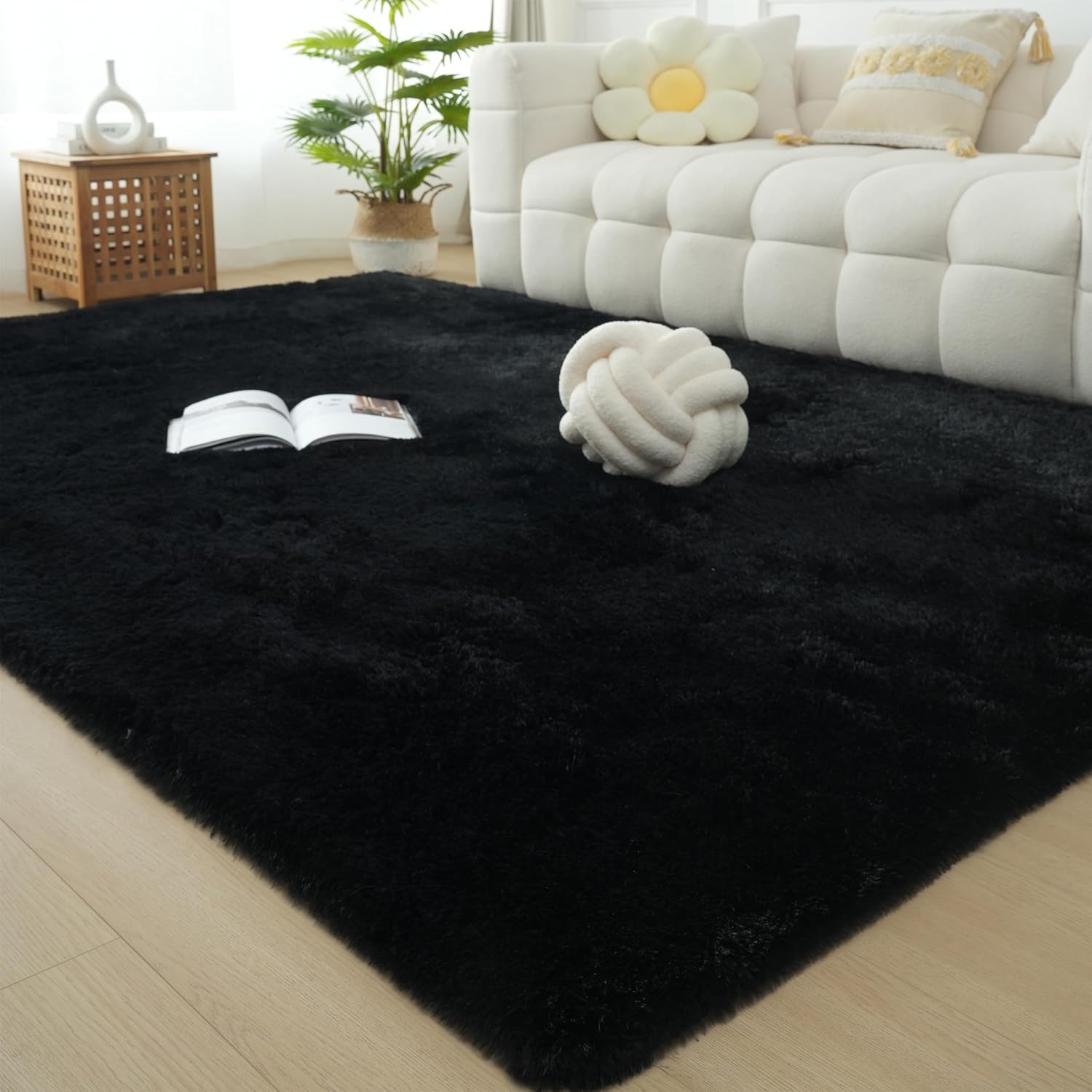 Black Shag Rug 9x12 Area Rugs for Cozy Living Room Decor