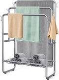 40in Free Standing Towel Rack with 2 Storage Baskets & 6 Hooks