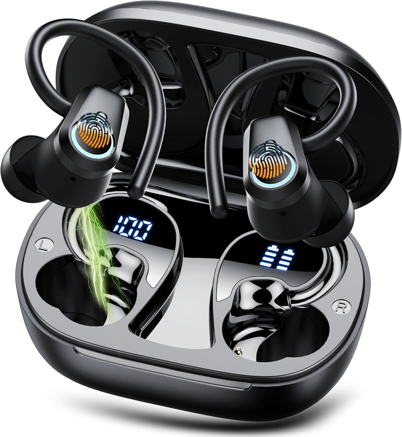 Poounur Wireless Earbuds: 50H Playtime, Deep Bass, IP7 Waterproof
