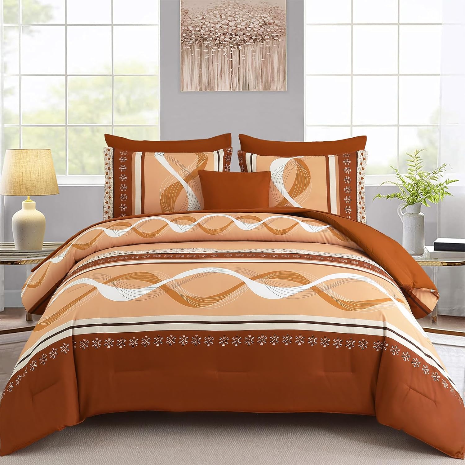 Anibedding King Size Comforter Set in Orange Boho Style