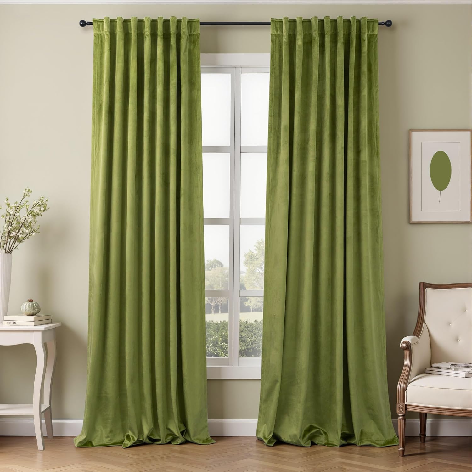 Moss Green Velvet Curtains for Kids Bedroom Elegant Light Blocking