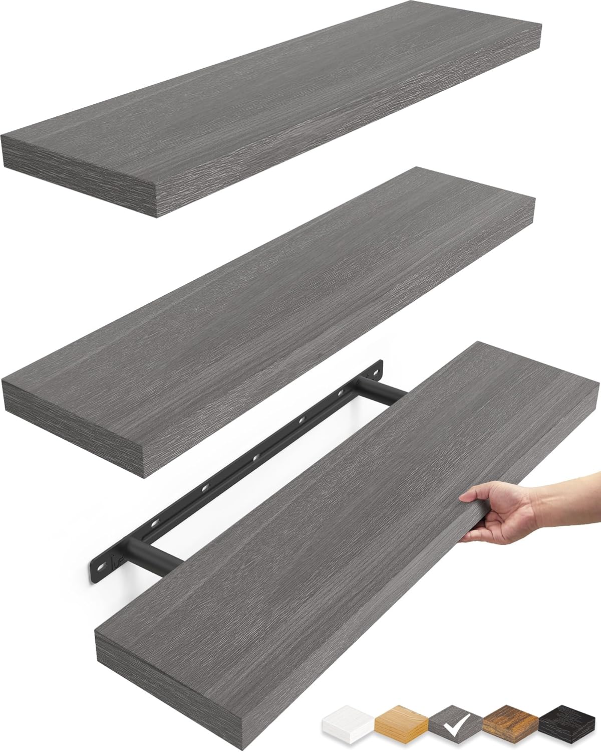 BAYKA Floating Shelves for Wall - Rustic Wood Shelves Set of 3