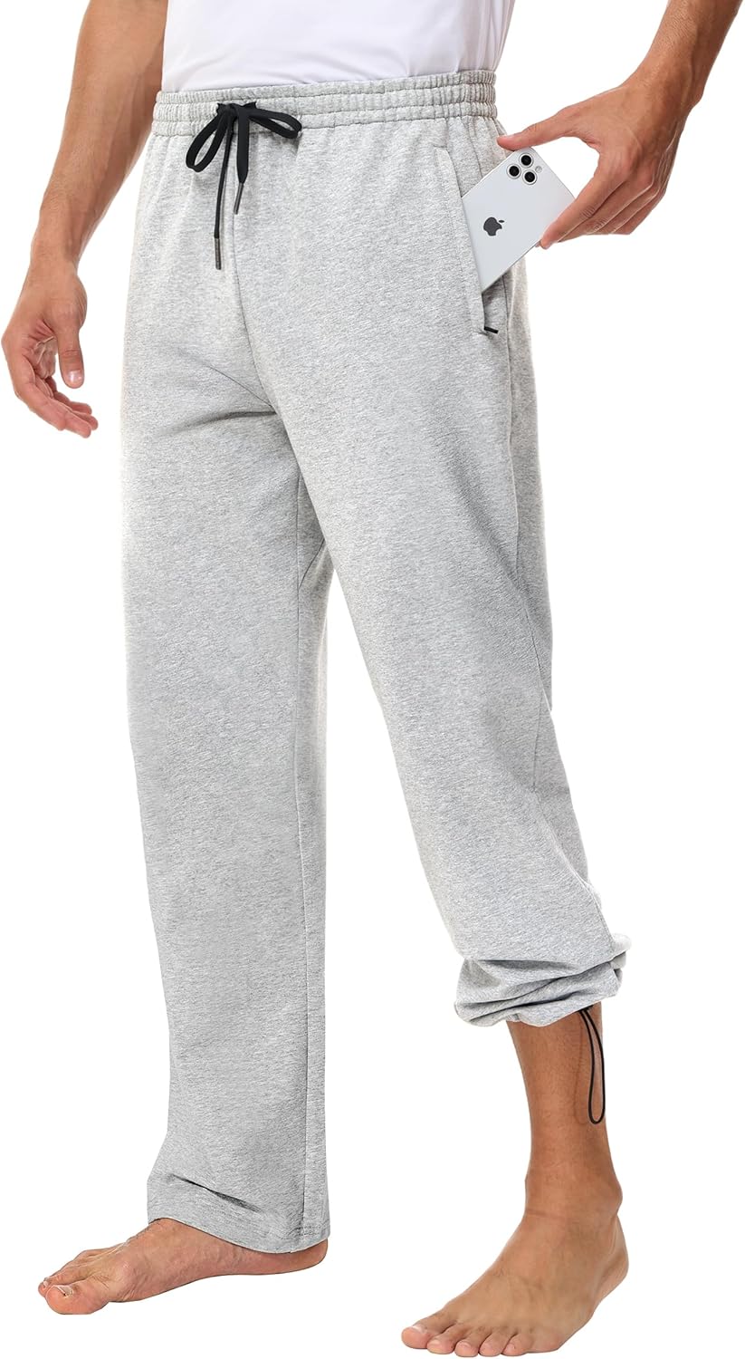 Men's Cotton Yoga Sweatpants with Zipper Pockets for Comfort