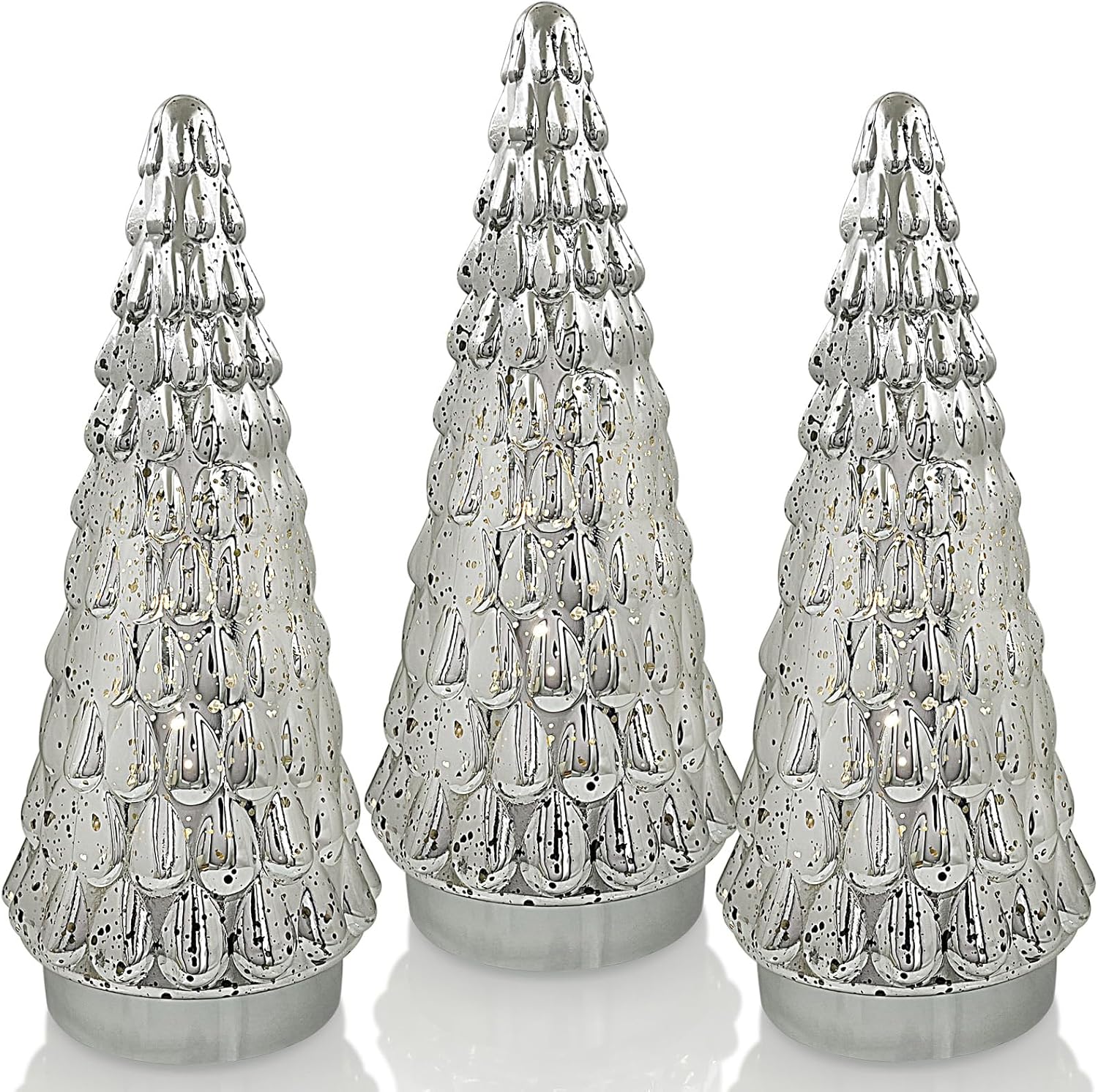 Silver Tabletop Christmas Tree Set of 3 for Festive Decor